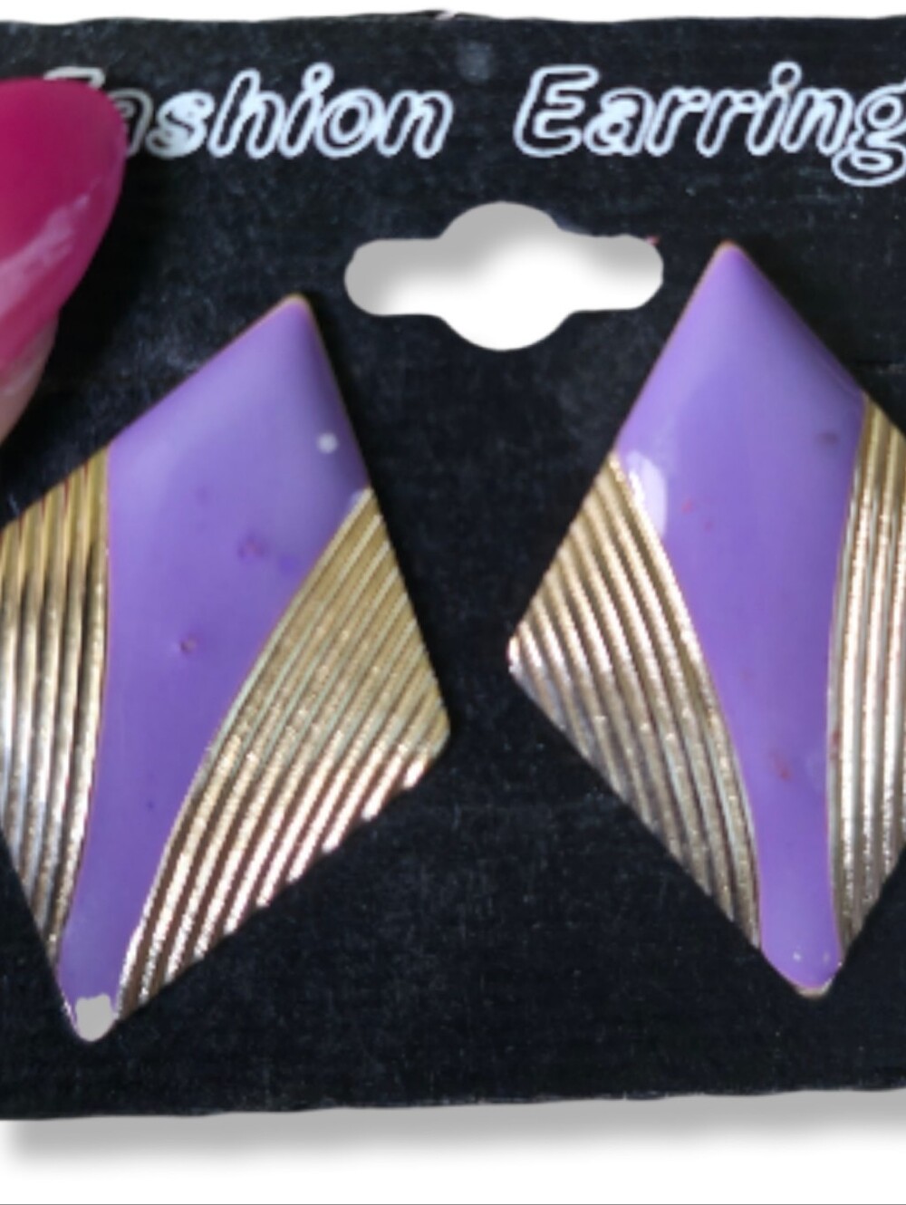 Purple and Gold Vintage 80's Chevron Geometric Drop Earrings